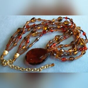 Vintage Estate QVC Joan Rivers Topaz Beaded Lg Teardrop Pendant Necklace